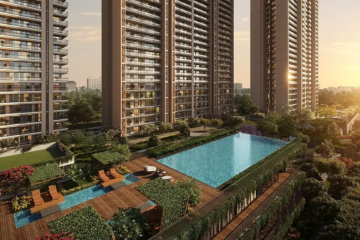 Infinity pool overlooking a landscaped estate